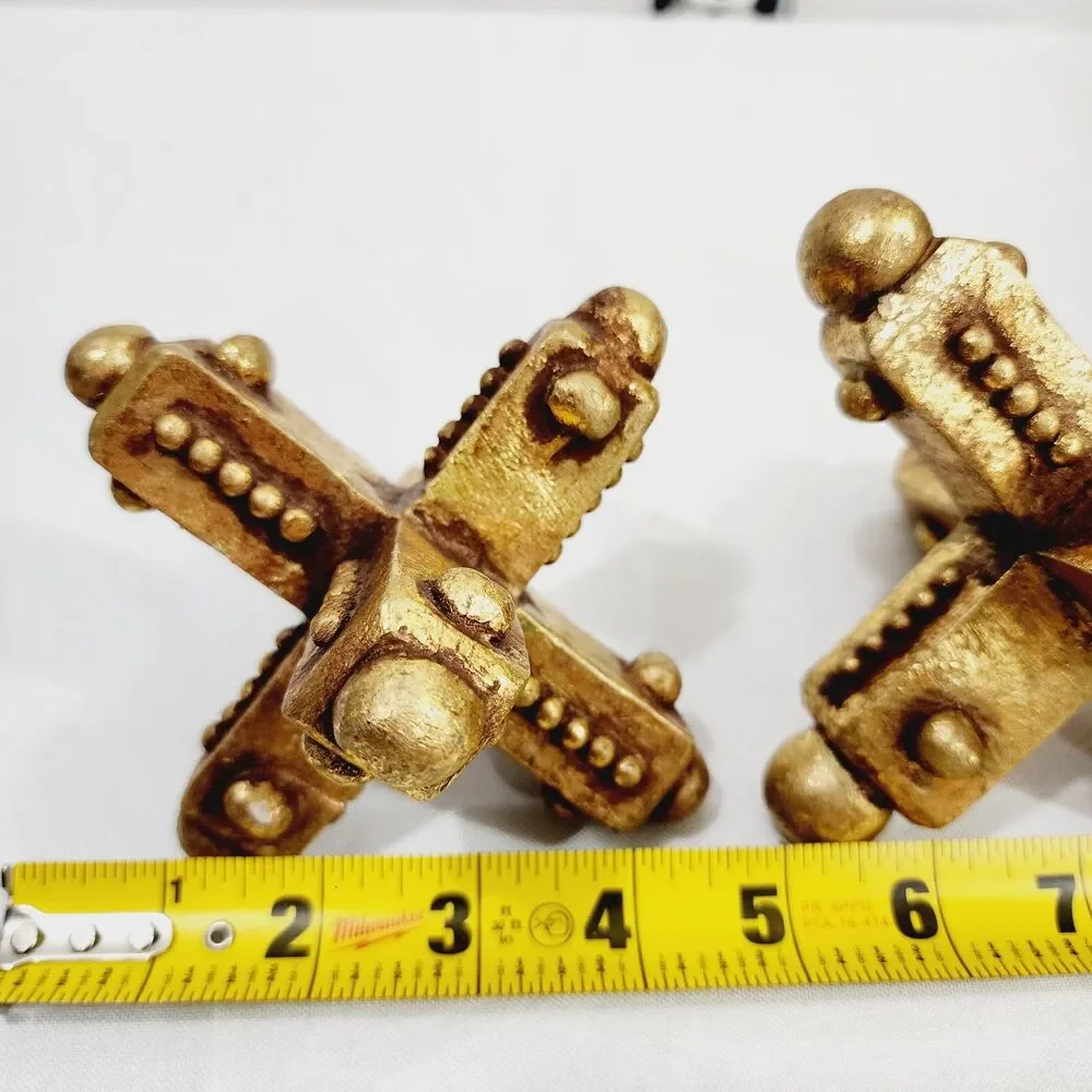 Set of 3 Vintage Gold Jacks Decor Large Mid Century MCM Distressed Paperweight